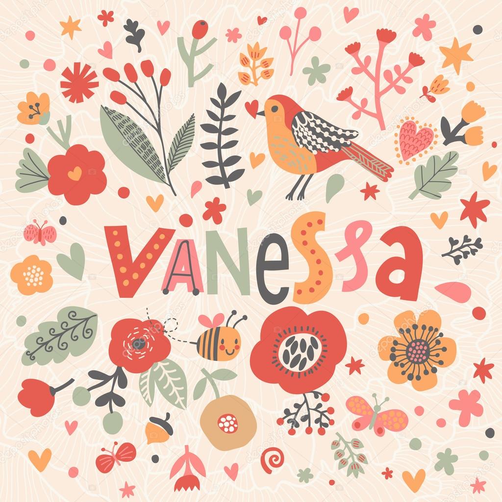 Beautiful Floral Card With Name Vanessa Stock Vector Image By C Smilewithjul 75033437