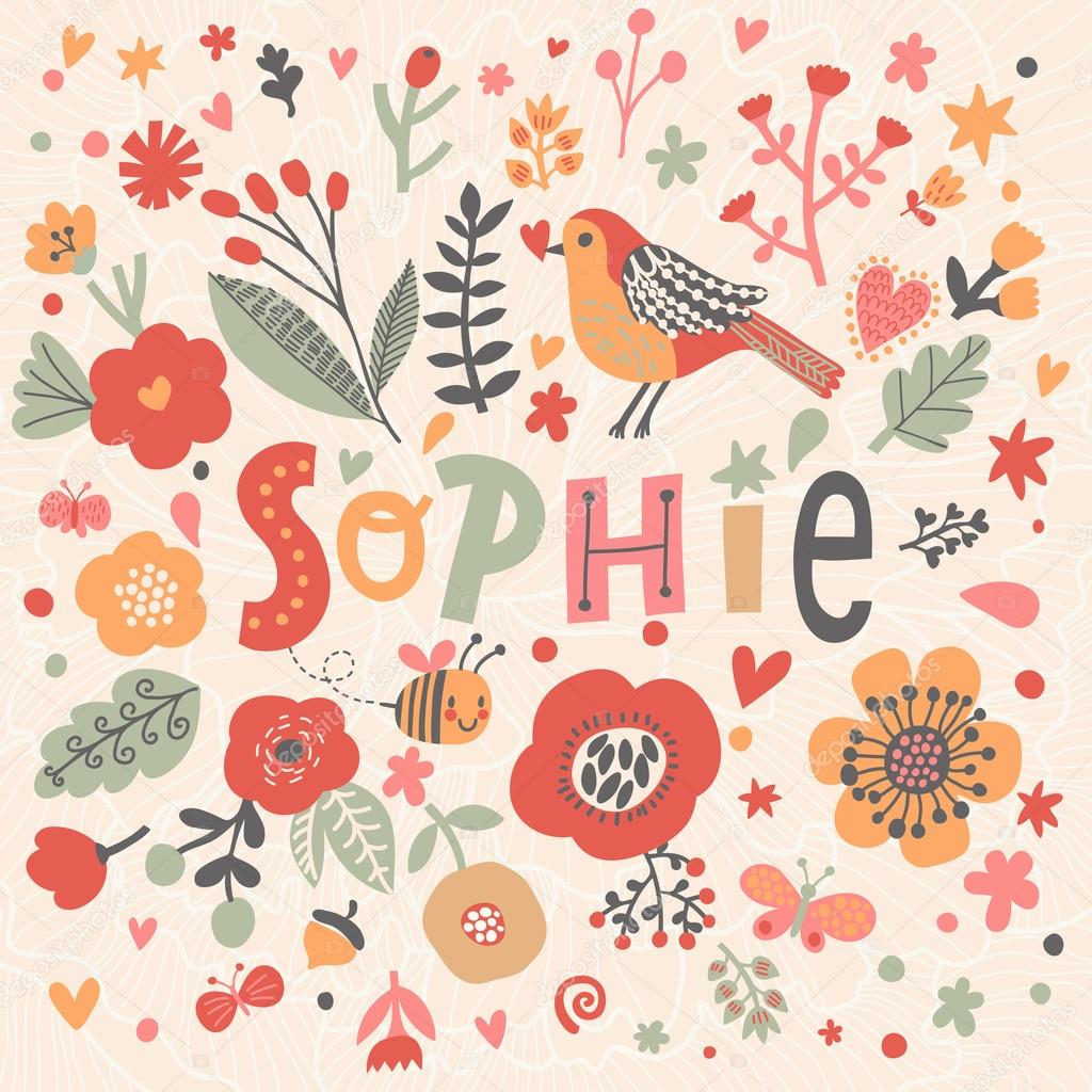 bright floral card with name Sophie