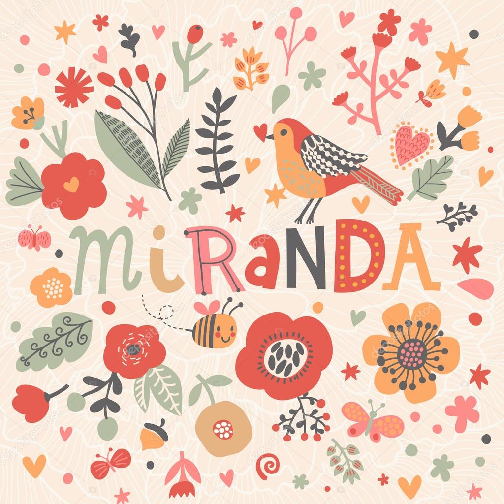 Bright floral card with name Miranda