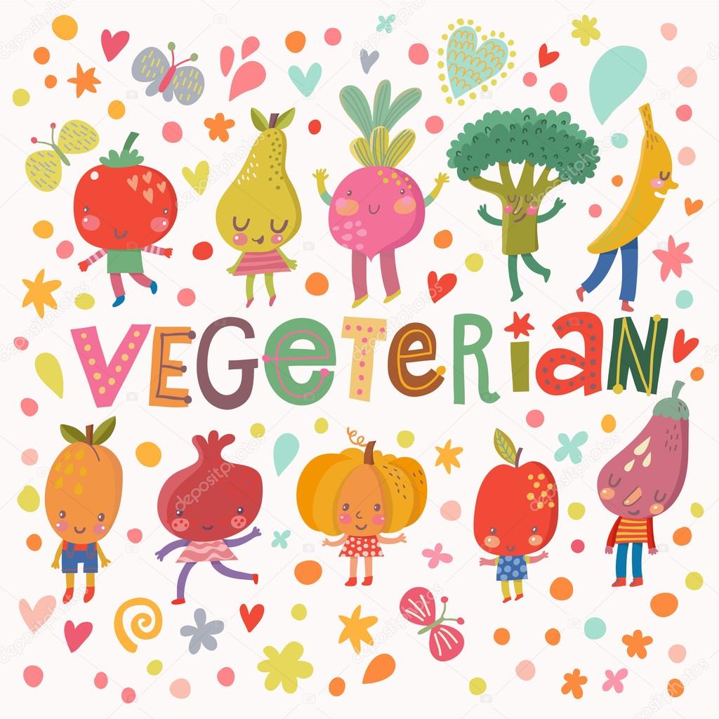 Vegan food cartoon card — Stock Vector © smilewithjul 75036343