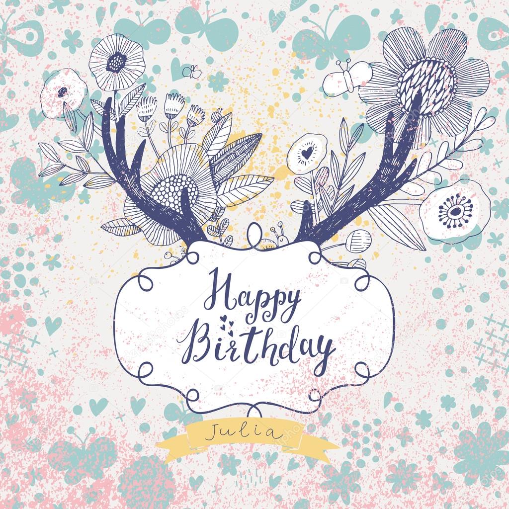 hipster happy birthday card stock vector smilewithjul 75036521