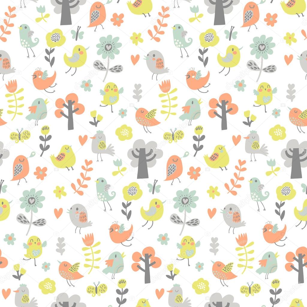 Cartoon color pattern with birds