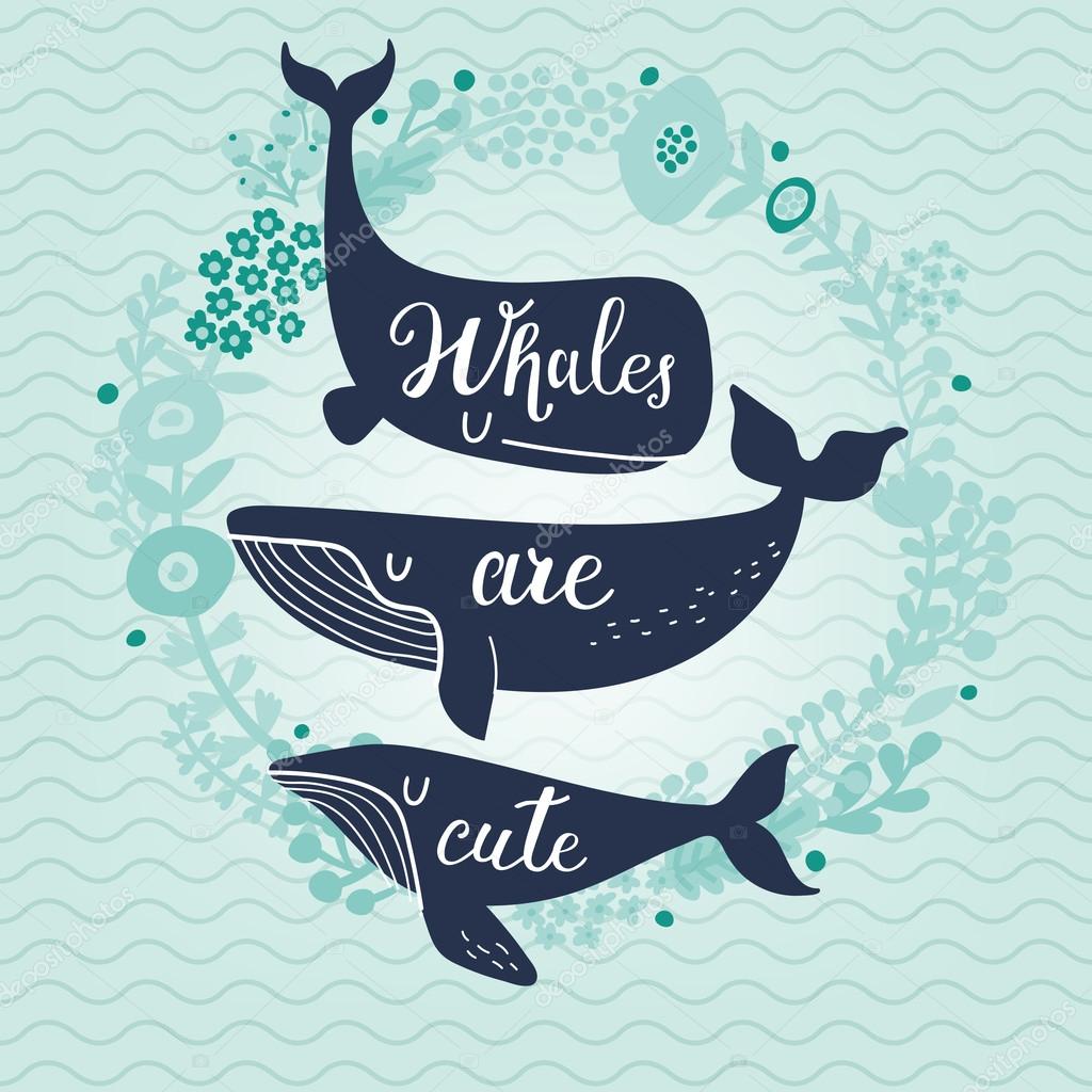 Cute cartoon blue whales card