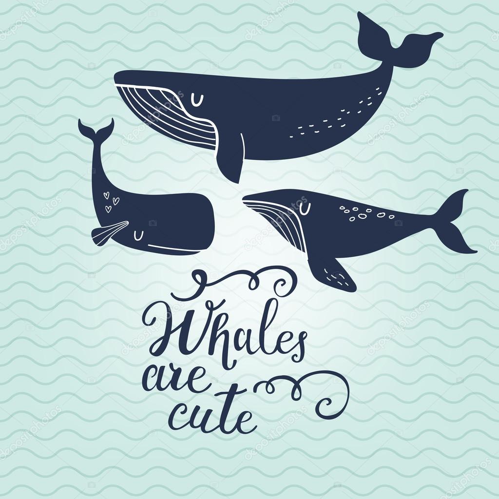 Cute cartoon blue whales card