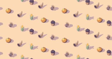 Şükran Günü sonbahar hasadı renkli izometrik vektör döngüsü grafikleri