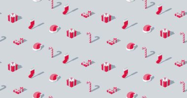 Gri arkaplanda Noel izometrik simgelerinin hareketli grafikler döngüsü