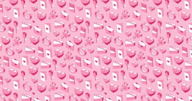 4k Pembe Kıvrımlı Sevgililer Günü izometrik simgelerin kusursuz arkaplan döngüsü