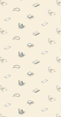 Bej arkaplanda ramazan simgelerinin dikey siyah-beyaz döngü canlandırması