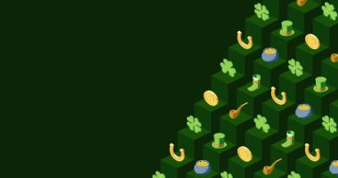 Aziz Patrick Günü temalı başlık sayfası koyu yeşil döngü animasyon arkaplan