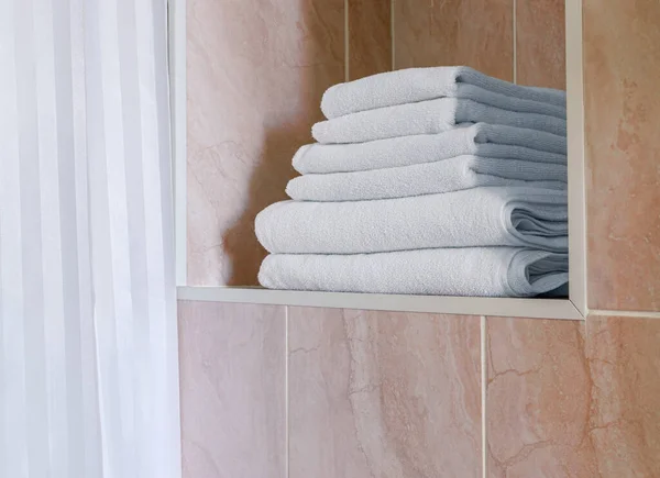 Stack White Terry Towels Alcove Wall Fragment Bathroom Interior — Stock Fotó