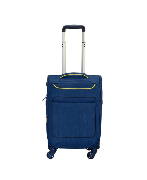 Kompakter Blauer Koffer Auf Rädern Mit Teleskopgriff Isoliert Auf Weißem — Stockfoto