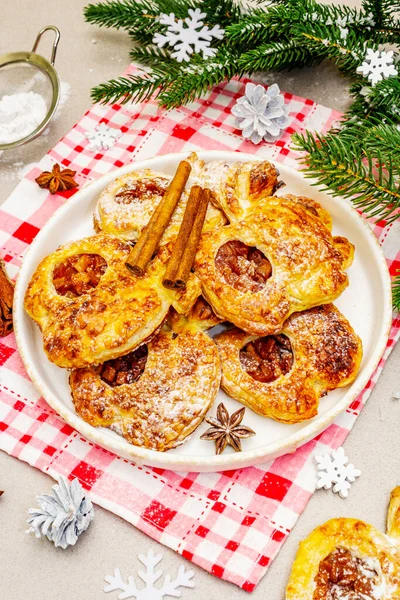 Christmas New Year Festive Baking Homemade Apple Puffs Sweet Stuffing — Stock Photo, Image