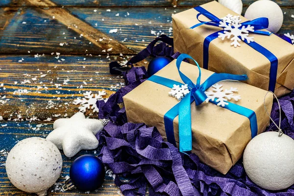 Откажитесь Концепции Рождественского Новогоднего Подарка Праздничные Балы Звезды Снежинки Подарки — стоковое фото