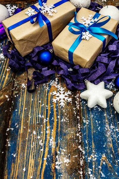 Zero Spreco Natale Capodanno Concetto Regalo Palle Stelle Festive Fiocchi — Foto Stock