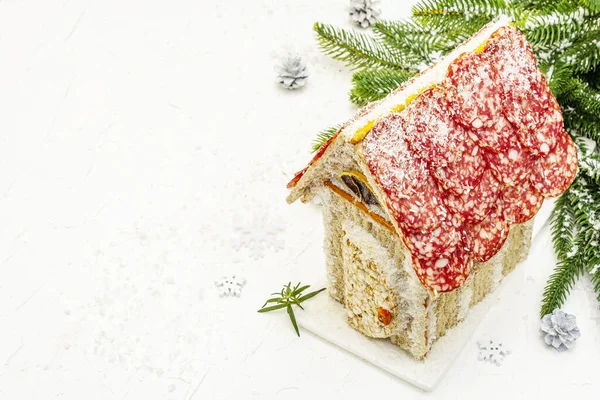 Charcuterie Chalet Meat Hut Christmas Newest Food Trend New Year — Stock Photo, Image
