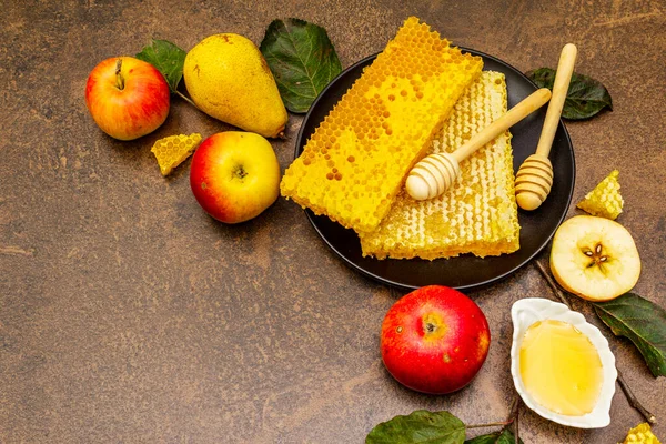 Rosh Hashanah Conceito Celebração Com Símbolos Tradicionais Férias Ano Novo — Fotografia de Stock