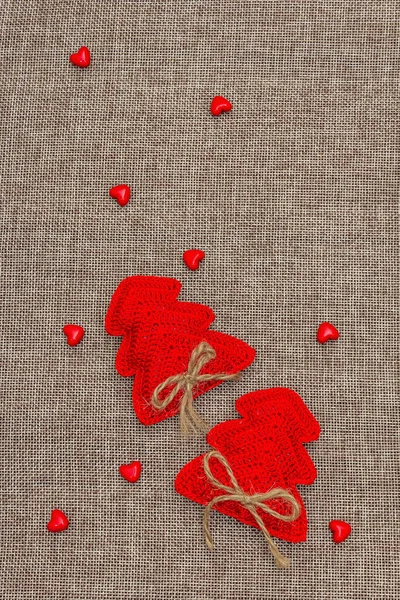 Día San Valentín Feliz Año Nuevo Concepto Abeto Rojo Ganchillo —  Fotos de Stock