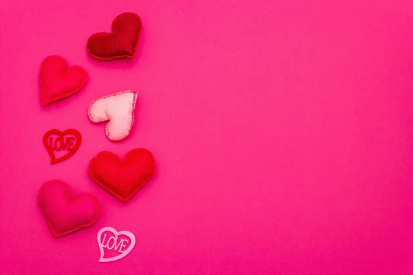 Valentine Day Wedding Romantic Concept Pink Red Hearts Pink Background — Fotografia de Stock