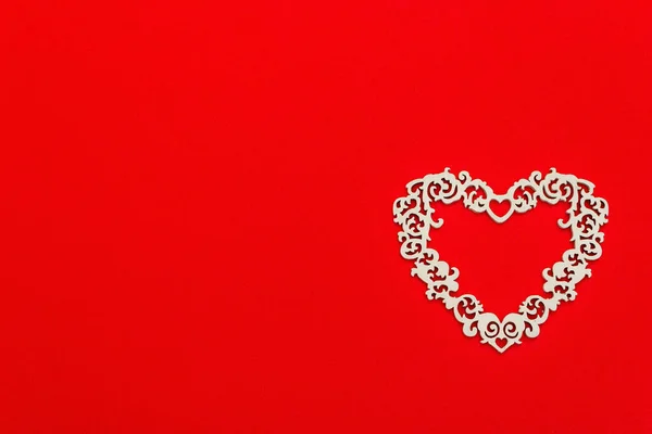 Festive Composition Openwork White Heart Red Background Valentine Day Wedding — 스톡 사진