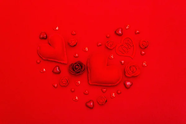 Festive Composition Assorted Hearts Shape Heart Red Background Valentine Day — Foto de Stock