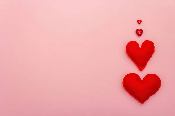 Valentine Day Wedding Romantic Concept Red Hearts Pink Background Top — Φωτογραφία Αρχείου