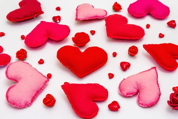 Assorted Red Pink Hearts Isolated White Background Valentine Day Wedding — Fotografia de Stock