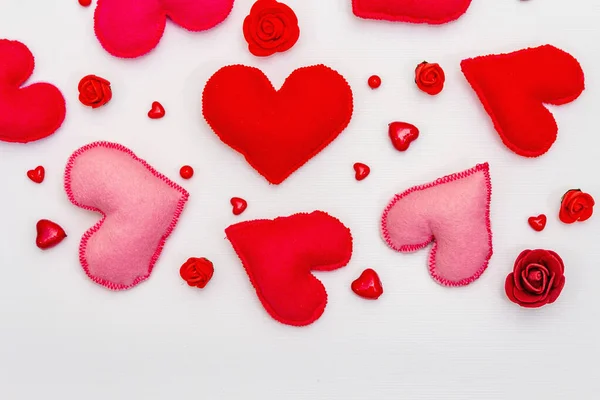 Assorted Red Pink Hearts Isolated White Background Valentine Day Wedding — Fotografia de Stock