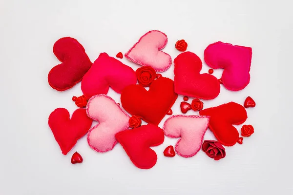 Assorted Red Pink Hearts Isolated White Background Valentine Day Wedding — Stockfoto