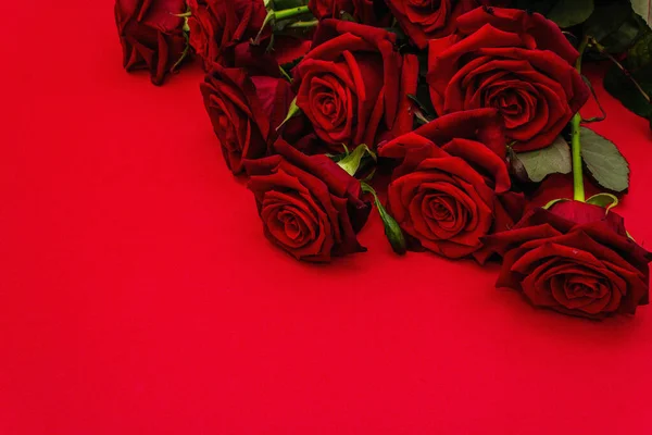 Buchet Trandafiri Proaspeți Burgundy Fundal Mat Spumă Roșie Flori Roșii — Fotografie, imagine de stoc