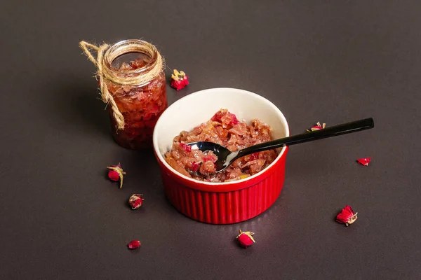 Σπιτική Μαρμελάδα Ροδοπέταλα Γλυκό Πρωινό Για Τους Εραστές Ημέρα Του — Φωτογραφία Αρχείου