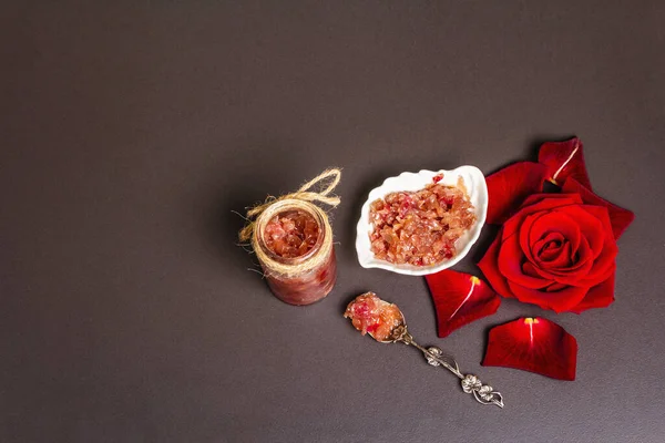 Σπιτική Μαρμελάδα Ροδοπέταλα Γλυκό Πρωινό Για Τους Εραστές Ημέρα Του — Φωτογραφία Αρχείου