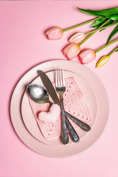 Romantiskt Matbord Kärlek Koncept För Alla Hjärtans Dag Eller Mammas — Stockfoto