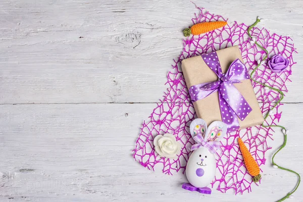 Handmade Traditional Easter Symbols Concept Cute Rabbit Egg Gift Box — Stock Photo, Image