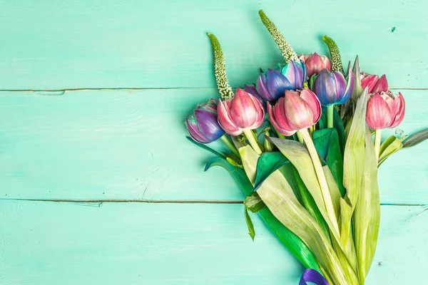Buket Usædvanlige Flerfarvede Tulipaner Friske Blomster Ferie Gave Koncept Gamle - Stock-foto