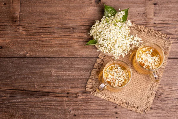 Blommor Fläderbär Uppfriskande Sommardryck Hälsosam Livsstil Koncept Säckduk Servett Vintage — Stockfoto