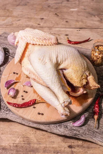 Carcasa Pollo Entera Cruda Para Estilo Vida Saludable Aves Granja —  Fotos de Stock