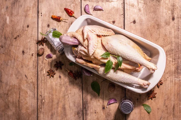 Carcasa Pollo Entera Cruda Para Estilo Vida Saludable Aves Granja —  Fotos de Stock