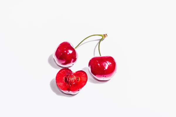 Fresh Ripe Sweet Cherry Isolated White Background Sweet Summer Fruit — Stock Photo, Image