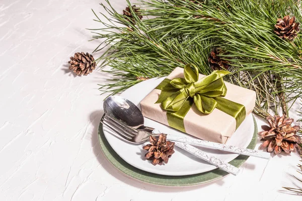 Christmas Festive Table Setting New Year Zero Waste Gift Concept — Stock Photo, Image