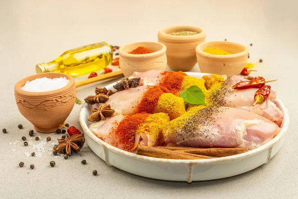 Chicken Curry Spices Set Raw Ingredients Cooking Traditional Food Light — Stock Photo, Image