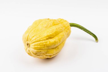 Beyaz arka planda izole edilmiş olgun turuncu balkabağı. Cadılar Bayramı ya da Şükran Günü için geleneksel dekoratif öğe.