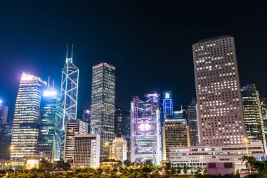 Çin, Asya 'daki Hong Kong Central modern iş binalarının manzarası.
