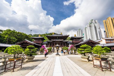 Chi Lin Nunnery, Kowloon Hong Kong Diamond Hill 'deki Nan Lian Garden' da. Bahçe şehrinde Japonya ve Çin pagoda mimarisi
