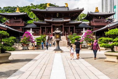 Chi Lin Nunnery, Kowloon Hong Kong Diamond Hill 'deki Nan Lian Garden' da. Bahçe şehrinde Japonya ve Çin pagoda mimarisi