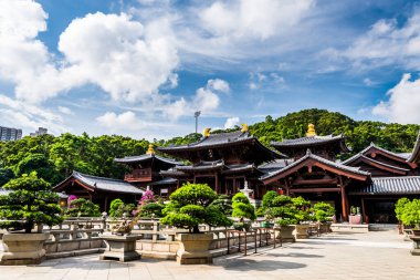 Chi Lin Nunnery, Kowloon Hong Kong Diamond Hill 'deki Nan Lian Garden' da. Bahçe şehrinde Japonya ve Çin pagoda mimarisi