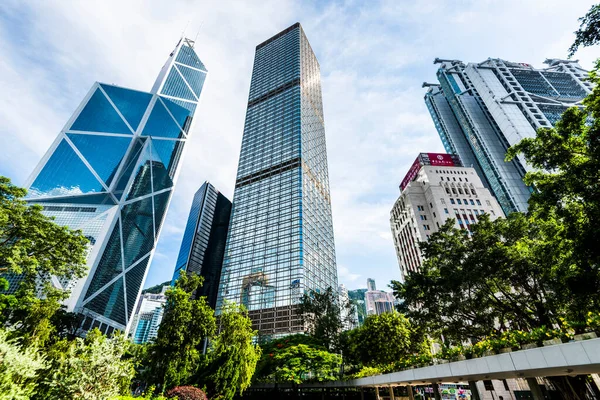 Lage Hoek Uitzicht Moderne Kantoorwolkenkrabber Gebouwen Het Centrum Hong Kong — Stockfoto