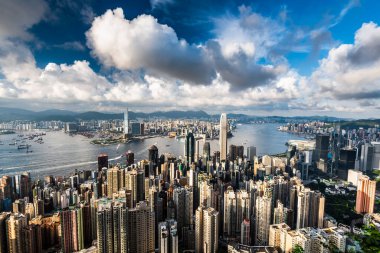 Hong Kong 'da Victoria' s Peak 'ten Hong Kong' un panoramik görüntüsü.