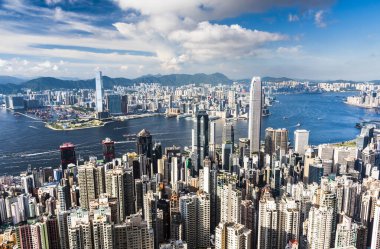 Hong Kong 'da Victoria' s Peak 'ten Hong Kong' un panoramik görüntüsü.