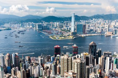 Victoria tepesinden Hong Kong 'un panoramik görüntüsü.