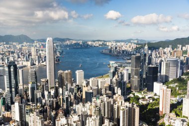 Victoria tepesinden Hong Kong 'un panoramik görüntüsü.